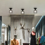 Metal Caged Flush Mount Industrial Style 1 Light Living Room Flush Ceiling Light in Black Clearhalo 'Ceiling Lights' 'Close To Ceiling Lights' 'Close to ceiling' 'Flush mount' 'Industrial Flush Mount' Lighting' 314481