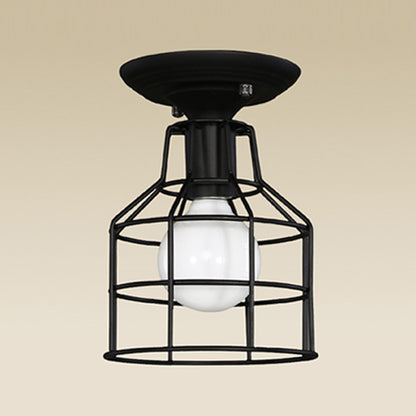 Metal Caged Flush Mount Industrial Style 1 Light Living Room Flush Ceiling Light in Black Black Clearhalo 'Ceiling Lights' 'Close To Ceiling Lights' 'Close to ceiling' 'Flush mount' 'Industrial Flush Mount' Lighting' 314483