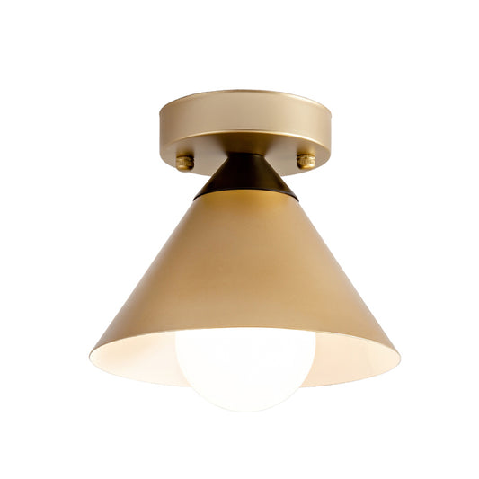 1 Light Corridor Flush Mount Antique Gold Flush Light with Cone Metal Shade Clearhalo 'Ceiling Lights' 'Close To Ceiling Lights' 'Close to ceiling' 'Flush mount' 'Industrial Flush Mount' Lighting' 314487