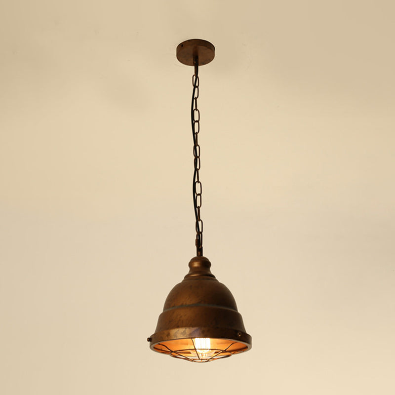 Metal Caged Hanging Ceiling Light Vintage 1 Light Dining Room Pendant Lamp in Rust Clearhalo 'Art Deco Pendants' 'Cast Iron' 'Ceiling Lights' 'Ceramic' 'Crystal' 'Industrial Pendants' 'Industrial' 'Metal' 'Middle Century Pendants' 'Pendant Lights' 'Pendants' 'Tiffany' Lighting' 314506