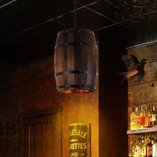 Farmhouse Barrel Pendant Lamp 10"/12" Wide 1 Light Wood Hanging Light Fixture in Brown Brown 12" Clearhalo 'Art Deco Pendants' 'Cast Iron' 'Ceiling Lights' 'Ceramic' 'Crystal' 'Industrial Pendants' 'Industrial' 'Metal' 'Middle Century Pendants' 'Pendant Lights' 'Pendants' 'Tiffany' Lighting' 314510