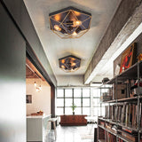 3 Lights Geometric Flush Mount Industrial Black Metal Flush Ceiling Light Fixture Black Clearhalo 'Ceiling Lights' 'Close To Ceiling Lights' 'Close to ceiling' 'Flush mount' 'Industrial Flush Mount' Lighting' 314535