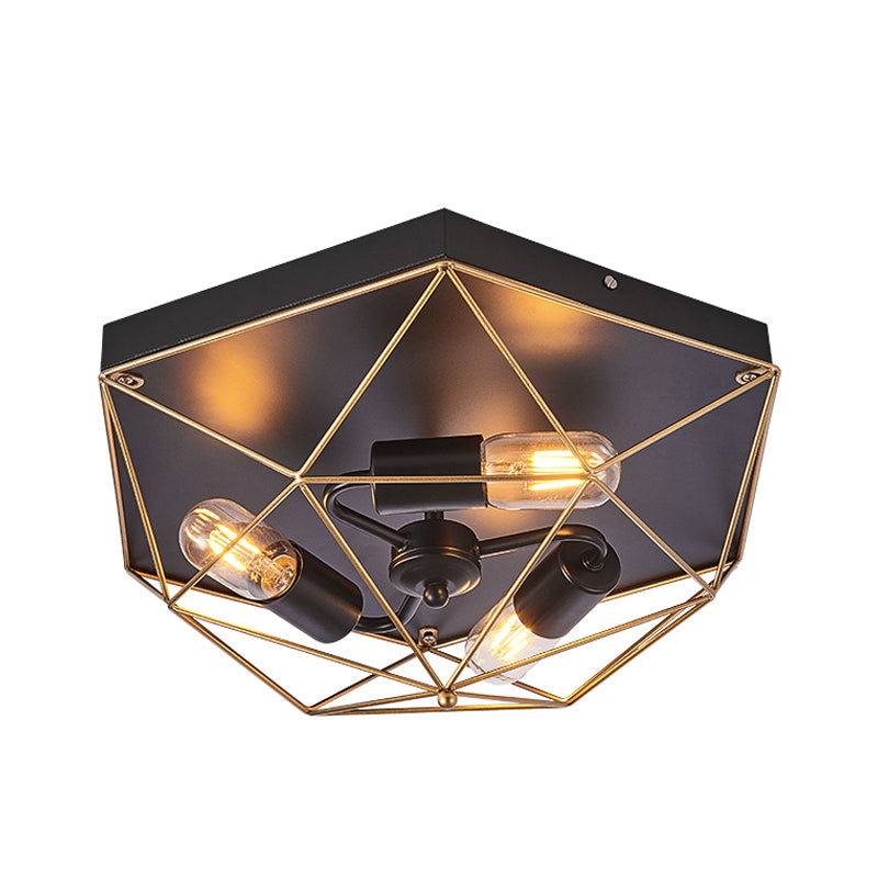 3 Lights Geometric Flush Mount Industrial Black Metal Flush Ceiling Light Fixture Clearhalo 'Ceiling Lights' 'Close To Ceiling Lights' 'Close to ceiling' 'Flush mount' 'Industrial Flush Mount' Lighting' 314538