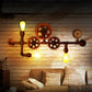 Industrial Open Bulb Wall Mounted Pipe Light 3 Lights Metal Sconce in Weathered Copper with Gear Design Clearhalo 'Art deco wall lights' 'Cast Iron' 'Glass' 'Industrial wall lights' 'Industrial' 'Middle century wall lights' 'Modern' 'Rustic wall lights' 'Tiffany' 'Traditional wall lights' 'Wall Lamps & Sconces' 'Wall Lights' Lighting' 314726