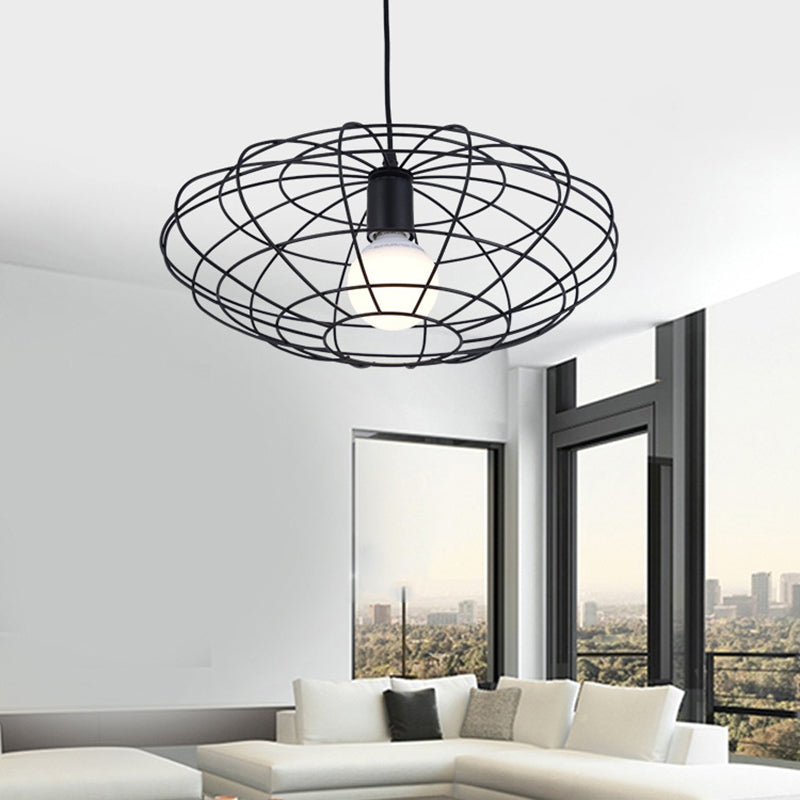 Black 1 Light Pendant Lighting Vintage ,shopify Metal Oval Cage Ceiling Fixture for Living Room Black Clearhalo 'Ceiling Lights' 'Lighting' 'Pendant Lights' 315037_3ba2ec8d-f279-4704-a58f-f284f7006bcb