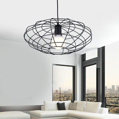 Black 1 Light Pendant Lighting Vintage ,shopify Metal Oval Cage Ceiling Fixture for Living Room Black Clearhalo 'Ceiling Lights' 'Lighting' 'Pendant Lights' 315037_3ba2ec8d-f279-4704-a58f-f284f7006bcb