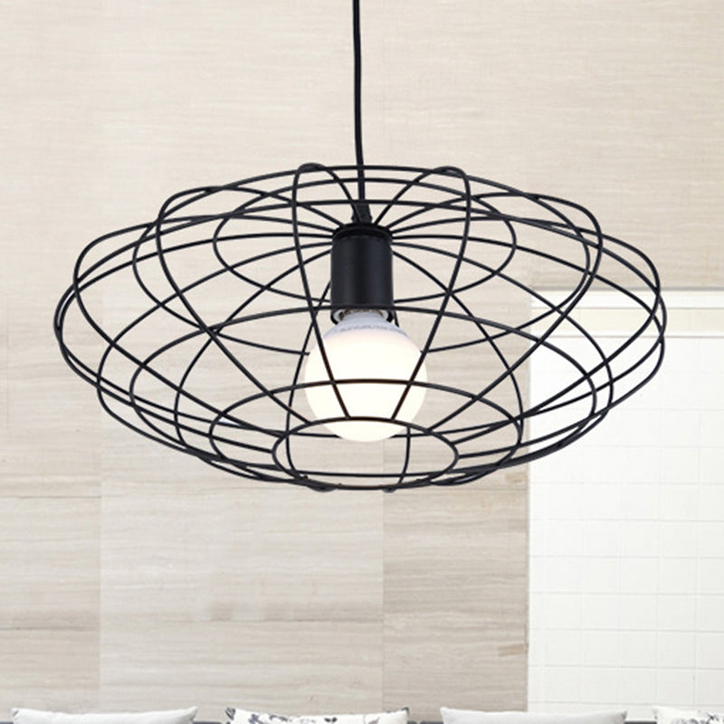 Black 1 Light Pendant Lighting Vintage ,shopify Metal Oval Cage Ceiling Fixture for Living Room Clearhalo 'Ceiling Lights' 'Lighting' 'Pendant Lights' 315038_b7fd9bcb-368e-4615-849d-5534af885725