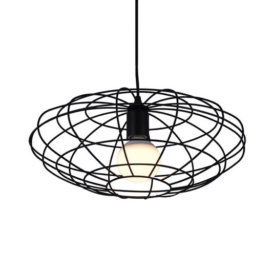 Black 1 Light Pendant Lighting Vintage ,shopify Metal Oval Cage Ceiling Fixture for Living Room Clearhalo 'Ceiling Lights' 'Lighting' 'Pendant Lights' 315039_928192b2-4ceb-476e-b1f8-de66ac2e4059