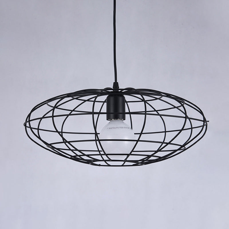 Black 1 Light Pendant Lighting Vintage ,shopify Metal Oval Cage Ceiling Fixture for Living Room Clearhalo 'Ceiling Lights' 'Lighting' 'Pendant Lights' 315040_b0ff2492-1cd8-4b3d-9406-9162260336d0