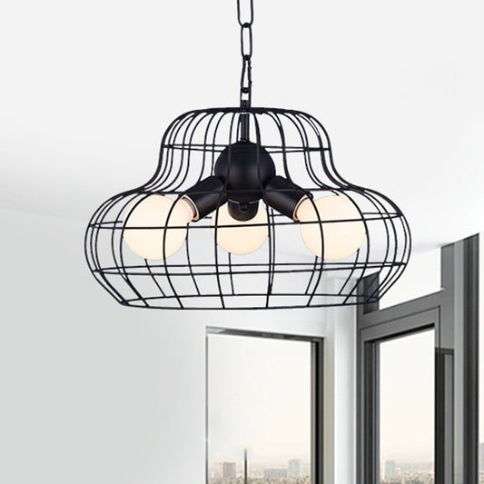 Metal Black Chandelier Lighting Pear 3 Lights Vintage Pendant Lamp for Living Room Clearhalo 'Cast Iron' 'Ceiling Lights' 'Chandeliers' 'Industrial Chandeliers' 'Industrial' 'Metal' 'Middle Century Chandeliers' 'Rustic Chandeliers' 'Tiffany' Lighting' 315055