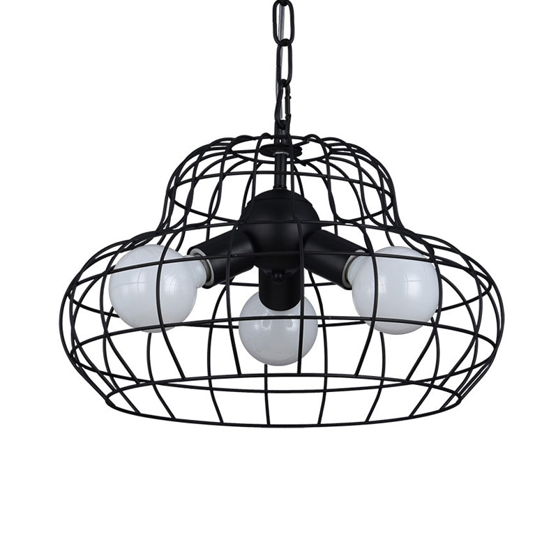 Metal Black Chandelier Lighting Pear 3 Lights Vintage Pendant Lamp for Living Room Clearhalo 'Cast Iron' 'Ceiling Lights' 'Chandeliers' 'Industrial Chandeliers' 'Industrial' 'Metal' 'Middle Century Chandeliers' 'Rustic Chandeliers' 'Tiffany' Lighting' 315056