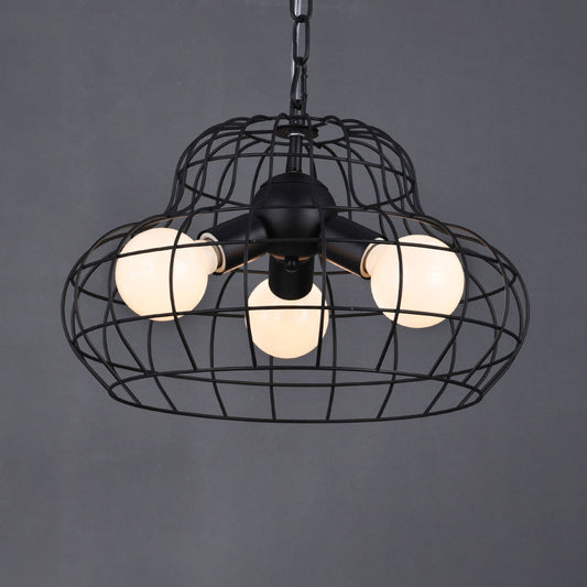 Metal Black Chandelier Lighting Pear 3 Lights Vintage Pendant Lamp for Living Room Clearhalo 'Cast Iron' 'Ceiling Lights' 'Chandeliers' 'Industrial Chandeliers' 'Industrial' 'Metal' 'Middle Century Chandeliers' 'Rustic Chandeliers' 'Tiffany' Lighting' 315057