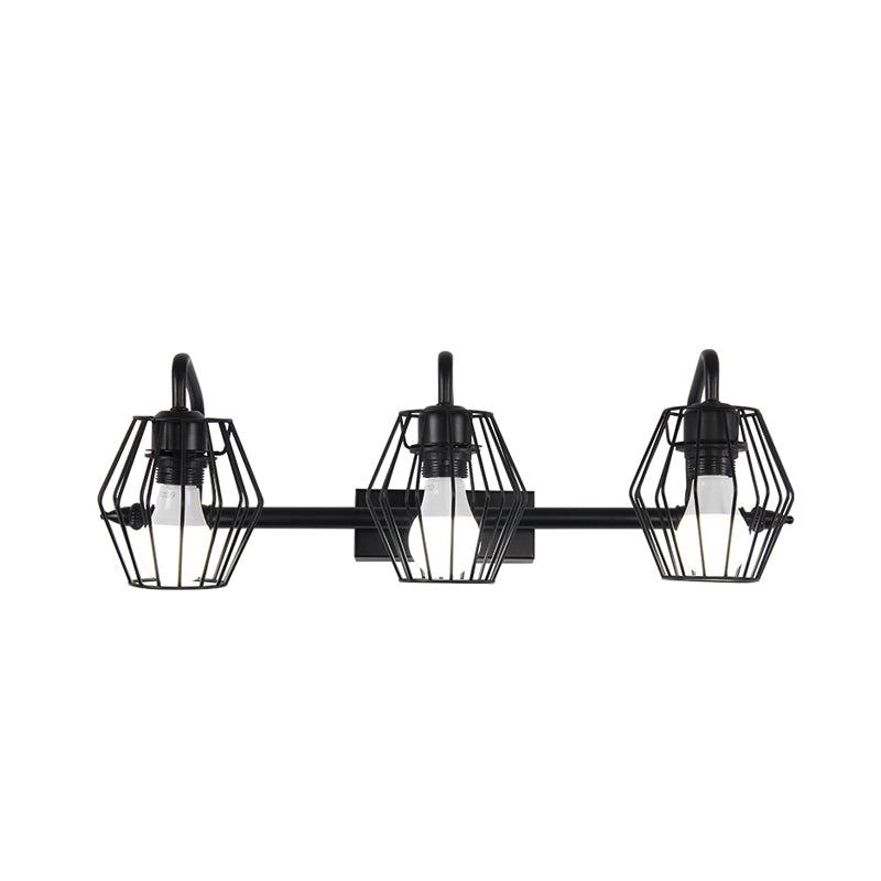 Metal Caged Wall Mounted Lamp Industrial 2/3 Lights Living Room Sconce Light in Black/White Clearhalo 'Art deco wall lights' 'Cast Iron' 'Glass' 'Industrial wall lights' 'Industrial' 'Middle century wall lights' 'Modern' 'Rustic wall lights' 'Tiffany' 'Traditional wall lights' 'Wall Lamps & Sconces' 'Wall Lights' Lighting' 315130