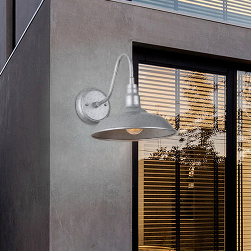 10"/14" Wide 1 Light Domed Sconce Fixture Industrial Silver Metal Wall Lighting for Outdoor Clearhalo 'Art deco wall lights' 'Cast Iron' 'Glass' 'Industrial wall lights' 'Industrial' 'Middle century wall lights' 'Modern' 'Rustic wall lights' 'Tiffany' 'Traditional wall lights' 'Wall Lamps & Sconces' 'Wall Lights' Lighting' 315168