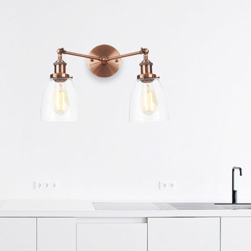 Tapered Clear Glass Wall Lamp Industrial 2 Lights Indoor Sconce Lighting Fixture in Black/Bronze/Brass Copper Clearhalo 'Art deco wall lights' 'Cast Iron' 'Glass' 'Industrial wall lights' 'Industrial' 'Middle century wall lights' 'Modern' 'Rustic wall lights' 'Tiffany' 'Traditional wall lights' 'Wall Lamps & Sconces' 'Wall Lights' Lighting' 315171