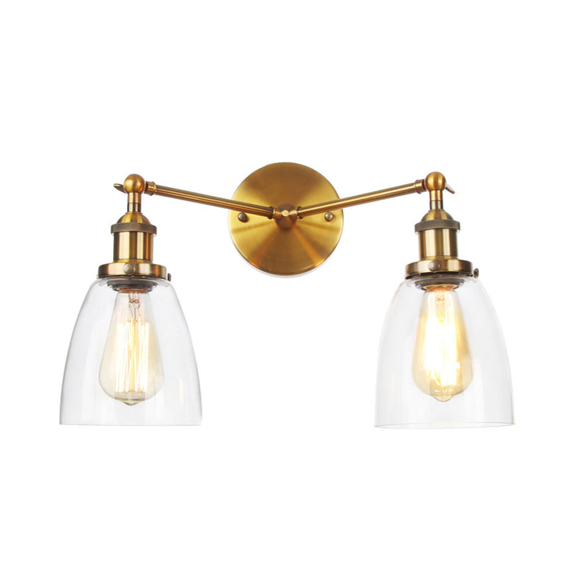 Tapered Clear Glass Wall Lamp Industrial 2 Lights Indoor Sconce Lighting Fixture in Black/Bronze/Brass Clearhalo 'Art deco wall lights' 'Cast Iron' 'Glass' 'Industrial wall lights' 'Industrial' 'Middle century wall lights' 'Modern' 'Rustic wall lights' 'Tiffany' 'Traditional wall lights' 'Wall Lamps & Sconces' 'Wall Lights' Lighting' 315175