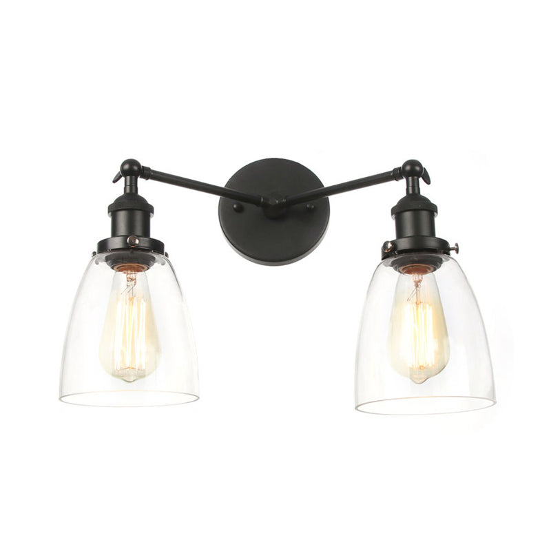 Tapered Clear Glass Wall Lamp Industrial 2 Lights Indoor Sconce Lighting Fixture in Black/Bronze/Brass Clearhalo 'Art deco wall lights' 'Cast Iron' 'Glass' 'Industrial wall lights' 'Industrial' 'Middle century wall lights' 'Modern' 'Rustic wall lights' 'Tiffany' 'Traditional wall lights' 'Wall Lamps & Sconces' 'Wall Lights' Lighting' 315177
