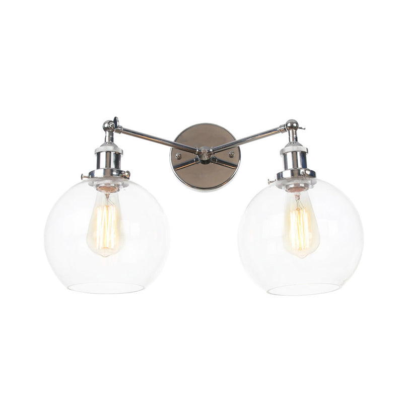 Black/Chrome/Copper 2 Lights Wall Mount Light Farmhouse Globe Sconce Lighting Fixture for Living Room Clearhalo 'Art deco wall lights' 'Cast Iron' 'Glass' 'Industrial wall lights' 'Industrial' 'Middle century wall lights' 'Modern' 'Rustic wall lights' 'Tiffany' 'Traditional wall lights' 'Wall Lamps & Sconces' 'Wall Lights' Lighting' 315178