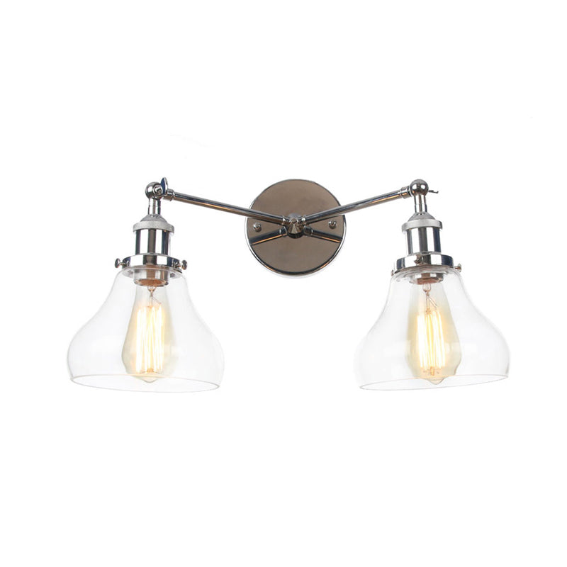 Clear Glass Black/Brass/Bronze Wall Lighting Pear Shaped 2 Lights Industrial Style Sconce Lamp Clearhalo 'Art deco wall lights' 'Cast Iron' 'Glass' 'Industrial wall lights' 'Industrial' 'Middle century wall lights' 'Modern' 'Rustic wall lights' 'Tiffany' 'Traditional wall lights' 'Wall Lamps & Sconces' 'Wall Lights' Lighting' 315191