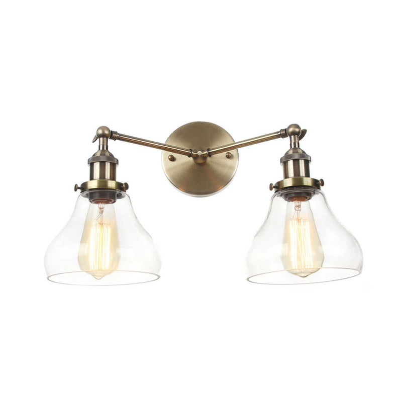 Clear Glass Black/Brass/Bronze Wall Lighting Pear Shaped 2 Lights Industrial Style Sconce Lamp Clearhalo 'Art deco wall lights' 'Cast Iron' 'Glass' 'Industrial wall lights' 'Industrial' 'Middle century wall lights' 'Modern' 'Rustic wall lights' 'Tiffany' 'Traditional wall lights' 'Wall Lamps & Sconces' 'Wall Lights' Lighting' 315193