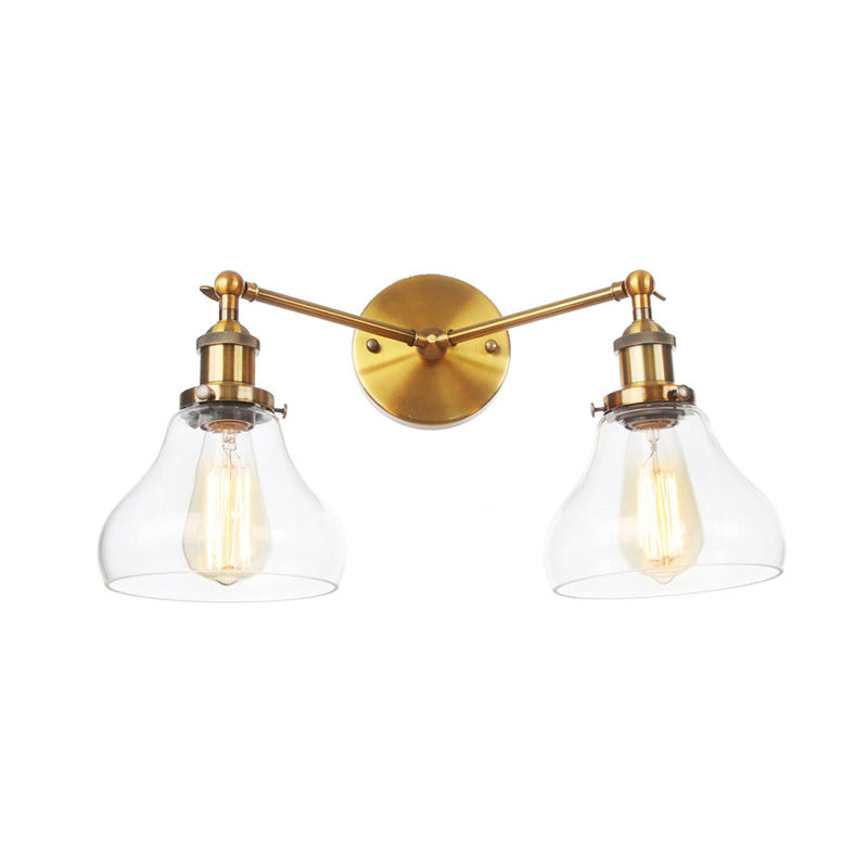 Clear Glass Black/Brass/Bronze Wall Lighting Pear Shaped 2 Lights Industrial Style Sconce Lamp Clearhalo 'Art deco wall lights' 'Cast Iron' 'Glass' 'Industrial wall lights' 'Industrial' 'Middle century wall lights' 'Modern' 'Rustic wall lights' 'Tiffany' 'Traditional wall lights' 'Wall Lamps & Sconces' 'Wall Lights' Lighting' 315194