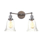 2 Lights Indoor Wall Lighting Industrial Style Black/Chrome/Bronze Sconce with Bell Clear Glass Shade Clearhalo 'Art deco wall lights' 'Cast Iron' 'Glass' 'Industrial wall lights' 'Industrial' 'Middle century wall lights' 'Modern' 'Rustic wall lights' 'Tiffany' 'Traditional wall lights' 'Wall Lamps & Sconces' 'Wall Lights' Lighting' 315195