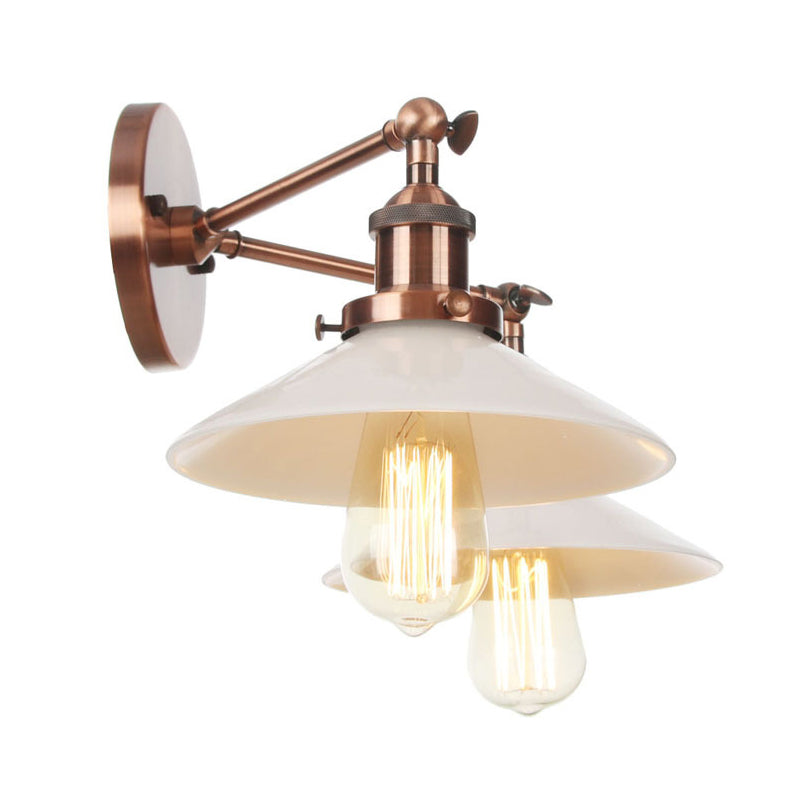 2 Lights Wall Hanging Light Vintage Cone Opal Glass Sconce Lighting Fixture in Bronze/Copper/Brass Clearhalo 'Art deco wall lights' 'Cast Iron' 'Glass' 'Industrial wall lights' 'Industrial' 'Middle century wall lights' 'Modern' 'Rustic wall lights' 'Tiffany' 'Traditional wall lights' 'Wall Lamps & Sconces' 'Wall Lights' Lighting' 315213