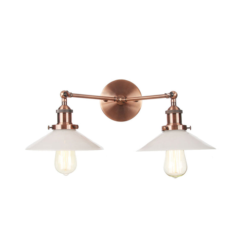 2 Lights Wall Hanging Light Vintage Cone Opal Glass Sconce Lighting Fixture in Bronze/Copper/Brass Clearhalo 'Art deco wall lights' 'Cast Iron' 'Glass' 'Industrial wall lights' 'Industrial' 'Middle century wall lights' 'Modern' 'Rustic wall lights' 'Tiffany' 'Traditional wall lights' 'Wall Lamps & Sconces' 'Wall Lights' Lighting' 315214