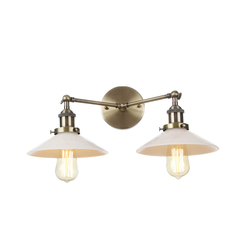 2 Lights Wall Hanging Light Vintage Cone Opal Glass Sconce Lighting Fixture in Bronze/Copper/Brass Clearhalo 'Art deco wall lights' 'Cast Iron' 'Glass' 'Industrial wall lights' 'Industrial' 'Middle century wall lights' 'Modern' 'Rustic wall lights' 'Tiffany' 'Traditional wall lights' 'Wall Lamps & Sconces' 'Wall Lights' Lighting' 315215