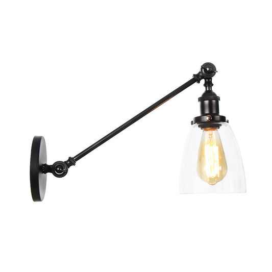 Black/Bronze/Brass 1 Light Wall Light Fixture Industrial Style Clear Glass Tapered Sconce with Arm, 8"/12" L Clearhalo 'Art deco wall lights' 'Cast Iron' 'Glass' 'Industrial wall lights' 'Industrial' 'Middle century wall lights' 'Modern' 'Rustic wall lights' 'Tiffany' 'Traditional wall lights' 'Wall Lamps & Sconces' 'Wall Lights' Lighting' 315227
