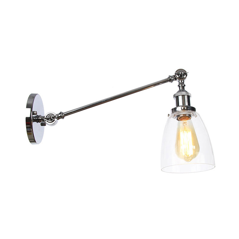 Black/Bronze/Brass 1 Light Wall Light Fixture Industrial Style Clear Glass Tapered Sconce with Arm, 8"/12" L Clearhalo 'Art deco wall lights' 'Cast Iron' 'Glass' 'Industrial wall lights' 'Industrial' 'Middle century wall lights' 'Modern' 'Rustic wall lights' 'Tiffany' 'Traditional wall lights' 'Wall Lamps & Sconces' 'Wall Lights' Lighting' 315230