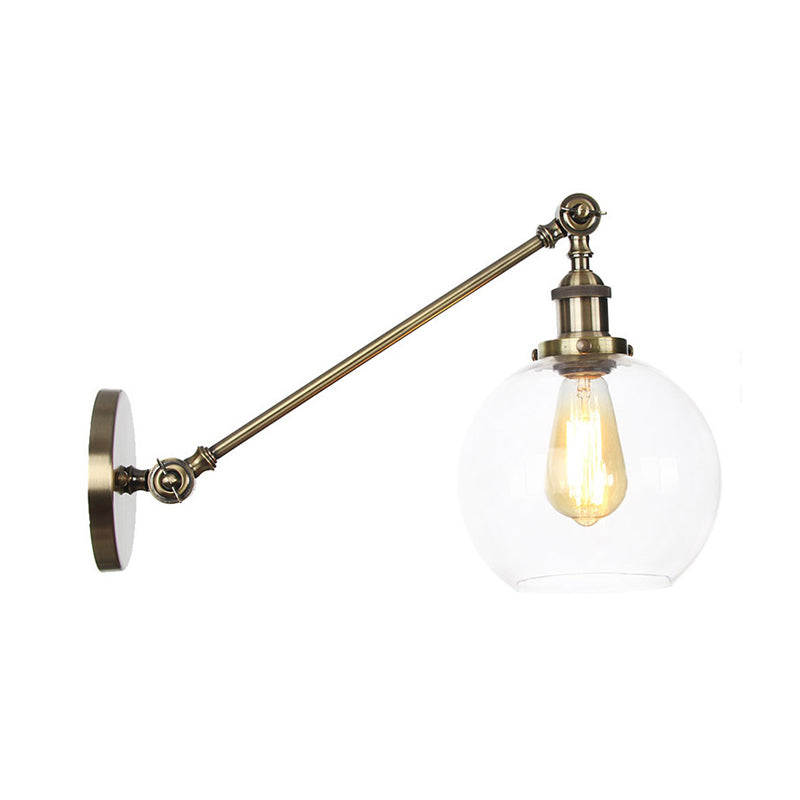 Clear Glass Globe Wall Lighting Farmhouse 1 Light Living Room Light Fixture in Black/Brass/Bronze with Arm, 8"/12" L Clearhalo 'Art deco wall lights' 'Cast Iron' 'Glass' 'Industrial wall lights' 'Industrial' 'Middle century wall lights' 'Modern' 'Rustic wall lights' 'Tiffany' 'Traditional wall lights' 'Wall Lamps & Sconces' 'Wall Lights' Lighting' 315231