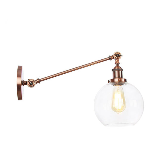 Clear Glass Globe Wall Lighting Farmhouse 1 Light Living Room Light Fixture in Black/Brass/Bronze with Arm, 8"/12" L Clearhalo 'Art deco wall lights' 'Cast Iron' 'Glass' 'Industrial wall lights' 'Industrial' 'Middle century wall lights' 'Modern' 'Rustic wall lights' 'Tiffany' 'Traditional wall lights' 'Wall Lamps & Sconces' 'Wall Lights' Lighting' 315233