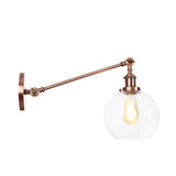Clear Glass Globe Wall Lighting Farmhouse 1 Light Living Room Light Fixture in Black/Brass/Bronze with Arm, 8"/12" L Clearhalo 'Art deco wall lights' 'Cast Iron' 'Glass' 'Industrial wall lights' 'Industrial' 'Middle century wall lights' 'Modern' 'Rustic wall lights' 'Tiffany' 'Traditional wall lights' 'Wall Lamps & Sconces' 'Wall Lights' Lighting' 315233