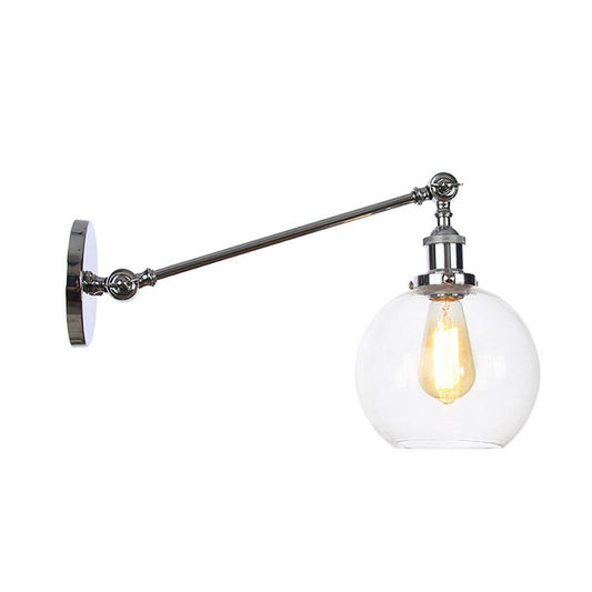 Clear Glass Globe Wall Lighting Farmhouse 1 Light Living Room Light Fixture in Black/Brass/Bronze with Arm, 8"/12" L Clearhalo 'Art deco wall lights' 'Cast Iron' 'Glass' 'Industrial wall lights' 'Industrial' 'Middle century wall lights' 'Modern' 'Rustic wall lights' 'Tiffany' 'Traditional wall lights' 'Wall Lamps & Sconces' 'Wall Lights' Lighting' 315235