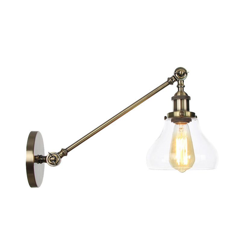 1 Light Indoor Lighting Fixture Farmhouse Black/Bronze/Brass Sconce with Pear Clear Glass Shade, 8"/12" L Arm Clearhalo 'Art deco wall lights' 'Cast Iron' 'Glass' 'Industrial wall lights' 'Industrial' 'Middle century wall lights' 'Modern' 'Rustic wall lights' 'Tiffany' 'Traditional wall lights' 'Wall Lamps & Sconces' 'Wall Lights' Lighting' 315241