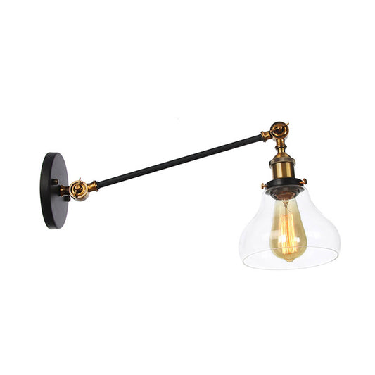1 Light Indoor Lighting Fixture Farmhouse Black/Bronze/Brass Sconce with Pear Clear Glass Shade, 8"/12" L Arm Clearhalo 'Art deco wall lights' 'Cast Iron' 'Glass' 'Industrial wall lights' 'Industrial' 'Middle century wall lights' 'Modern' 'Rustic wall lights' 'Tiffany' 'Traditional wall lights' 'Wall Lamps & Sconces' 'Wall Lights' Lighting' 315243