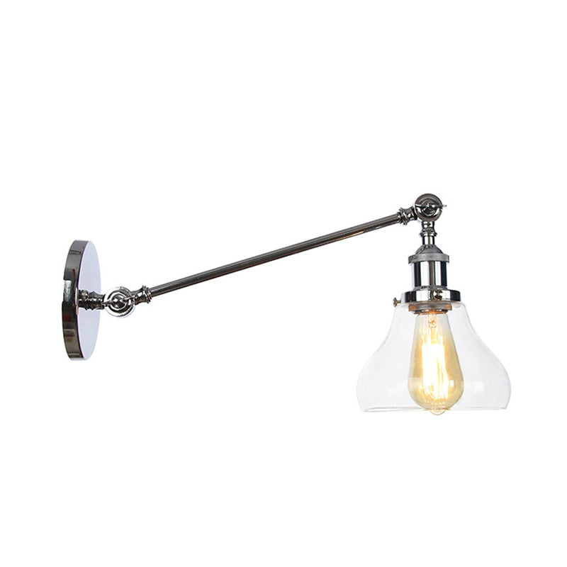 1 Light Indoor Lighting Fixture Farmhouse Black/Bronze/Brass Sconce with Pear Clear Glass Shade, 8"/12" L Arm Clearhalo 'Art deco wall lights' 'Cast Iron' 'Glass' 'Industrial wall lights' 'Industrial' 'Middle century wall lights' 'Modern' 'Rustic wall lights' 'Tiffany' 'Traditional wall lights' 'Wall Lamps & Sconces' 'Wall Lights' Lighting' 315244