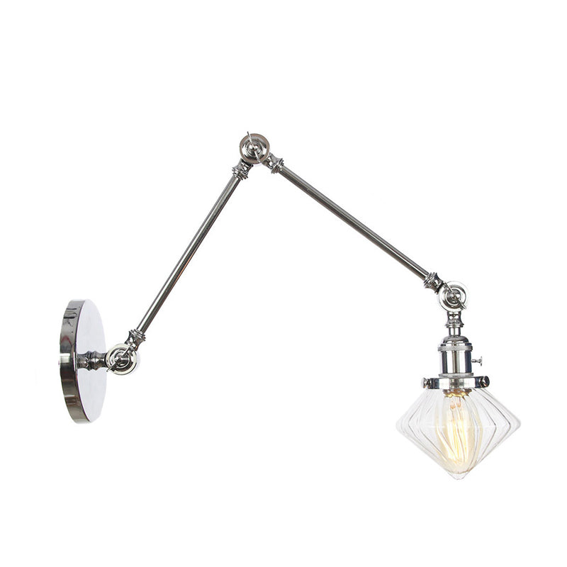 1 Light Dining Room Sconce Light Vintage Black/Bronze/Brass Wall Mounted Lamp with Diamond Clear/Amber Glass Shade, 8"+8"/8"+8"+8" L Adjustable Arm Clearhalo 'Art deco wall lights' 'Cast Iron' 'Glass' 'Industrial wall lights' 'Industrial' 'Middle century wall lights' 'Modern' 'Rustic wall lights' 'Tiffany' 'Traditional wall lights' 'Wall Lamps & Sconces' 'Wall Lights' Lighting' 315328