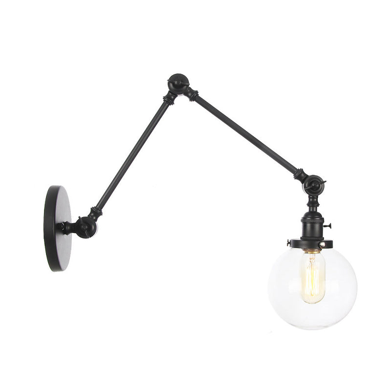 1 Light Clear/Amber Glass Wall Mount Light Vintage Chrome/Copper/Bronze Orb Living Room Sconce Lamp with Adjustable Arm, 8"+8"/8"+8"+8" L Clearhalo 'Art deco wall lights' 'Cast Iron' 'Glass' 'Industrial wall lights' 'Industrial' 'Middle century wall lights' 'Modern' 'Rustic wall lights' 'Tiffany' 'Traditional wall lights' 'Wall Lamps & Sconces' 'Wall Lights' Lighting' 315330