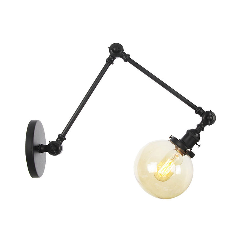 1 Light Clear/Amber Glass Wall Mount Light Vintage Chrome/Copper/Bronze Orb Living Room Sconce Lamp with Adjustable Arm, 8"+8"/8"+8"+8" L Clearhalo 'Art deco wall lights' 'Cast Iron' 'Glass' 'Industrial wall lights' 'Industrial' 'Middle century wall lights' 'Modern' 'Rustic wall lights' 'Tiffany' 'Traditional wall lights' 'Wall Lamps & Sconces' 'Wall Lights' Lighting' 315331