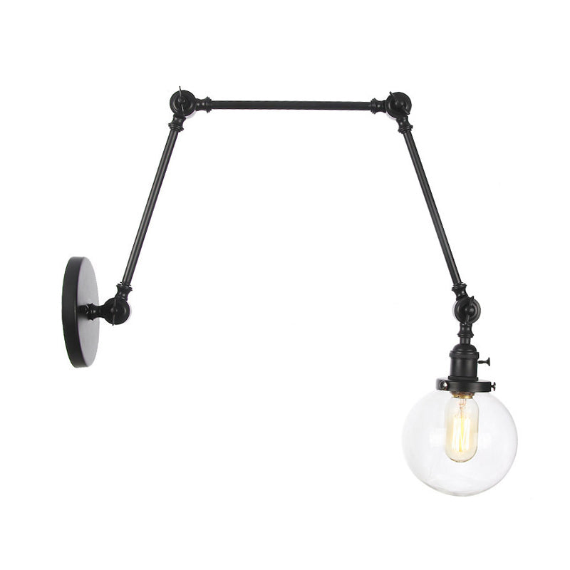 1 Light Clear/Amber Glass Wall Mount Light Vintage Chrome/Copper/Bronze Orb Living Room Sconce Lamp with Adjustable Arm, 8"+8"/8"+8"+8" L Clearhalo 'Art deco wall lights' 'Cast Iron' 'Glass' 'Industrial wall lights' 'Industrial' 'Middle century wall lights' 'Modern' 'Rustic wall lights' 'Tiffany' 'Traditional wall lights' 'Wall Lamps & Sconces' 'Wall Lights' Lighting' 315333