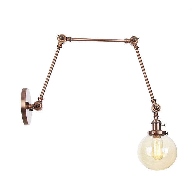 1 Light Clear/Amber Glass Wall Mount Light Vintage Chrome/Copper/Bronze Orb Living Room Sconce Lamp with Adjustable Arm, 8"+8"/8"+8"+8" L Clearhalo 'Art deco wall lights' 'Cast Iron' 'Glass' 'Industrial wall lights' 'Industrial' 'Middle century wall lights' 'Modern' 'Rustic wall lights' 'Tiffany' 'Traditional wall lights' 'Wall Lamps & Sconces' 'Wall Lights' Lighting' 315334