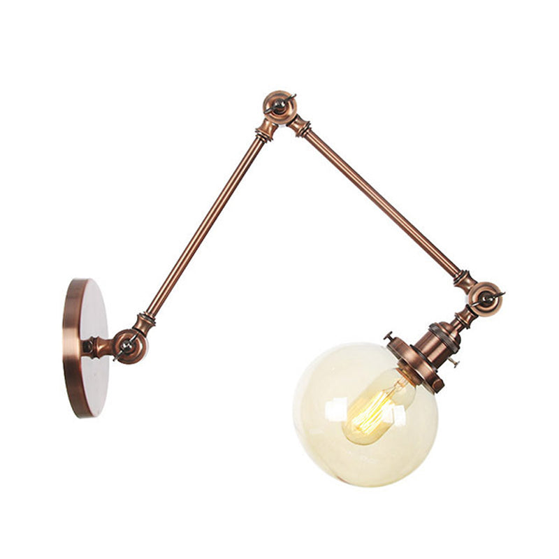 1 Light Clear/Amber Glass Wall Mount Light Vintage Chrome/Copper/Bronze Orb Living Room Sconce Lamp with Adjustable Arm, 8"+8"/8"+8"+8" L Clearhalo 'Art deco wall lights' 'Cast Iron' 'Glass' 'Industrial wall lights' 'Industrial' 'Middle century wall lights' 'Modern' 'Rustic wall lights' 'Tiffany' 'Traditional wall lights' 'Wall Lamps & Sconces' 'Wall Lights' Lighting' 315336