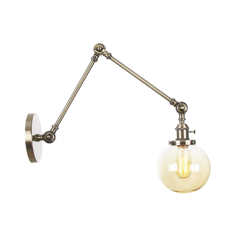1 Light Clear/Amber Glass Wall Mount Light Vintage Chrome/Copper/Bronze Orb Living Room Sconce Lamp with Adjustable Arm, 8"+8"/8"+8"+8" L Clearhalo 'Art deco wall lights' 'Cast Iron' 'Glass' 'Industrial wall lights' 'Industrial' 'Middle century wall lights' 'Modern' 'Rustic wall lights' 'Tiffany' 'Traditional wall lights' 'Wall Lamps & Sconces' 'Wall Lights' Lighting' 315338