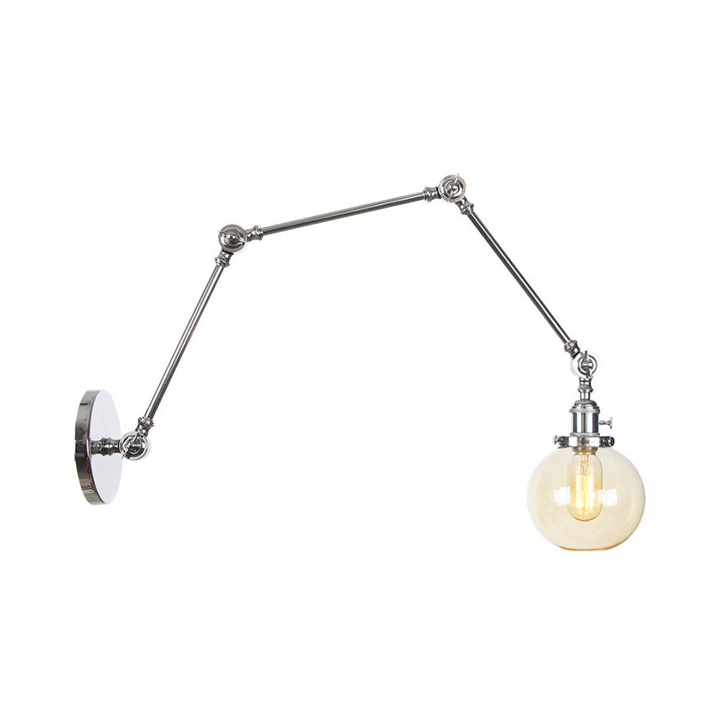 1 Light Clear/Amber Glass Wall Mount Light Vintage Chrome/Copper/Bronze Orb Living Room Sconce Lamp with Adjustable Arm, 8"+8"/8"+8"+8" L Clearhalo 'Art deco wall lights' 'Cast Iron' 'Glass' 'Industrial wall lights' 'Industrial' 'Middle century wall lights' 'Modern' 'Rustic wall lights' 'Tiffany' 'Traditional wall lights' 'Wall Lamps & Sconces' 'Wall Lights' Lighting' 315342