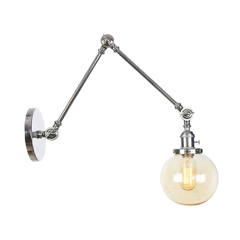 1 Light Clear/Amber Glass Wall Mount Light Vintage Chrome/Copper/Bronze Orb Living Room Sconce Lamp with Adjustable Arm, 8"+8"/8"+8"+8" L Clearhalo 'Art deco wall lights' 'Cast Iron' 'Glass' 'Industrial wall lights' 'Industrial' 'Middle century wall lights' 'Modern' 'Rustic wall lights' 'Tiffany' 'Traditional wall lights' 'Wall Lamps & Sconces' 'Wall Lights' Lighting' 315344