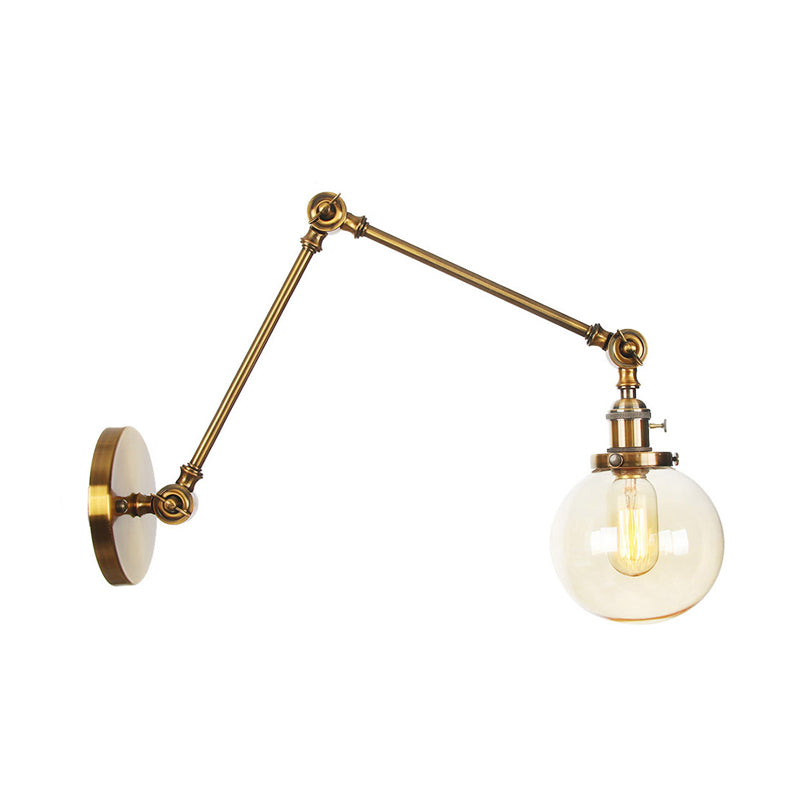 1 Light Clear/Amber Glass Wall Mount Light Vintage Chrome/Copper/Bronze Orb Living Room Sconce Lamp with Adjustable Arm, 8"+8"/8"+8"+8" L Clearhalo 'Art deco wall lights' 'Cast Iron' 'Glass' 'Industrial wall lights' 'Industrial' 'Middle century wall lights' 'Modern' 'Rustic wall lights' 'Tiffany' 'Traditional wall lights' 'Wall Lamps & Sconces' 'Wall Lights' Lighting' 315346
