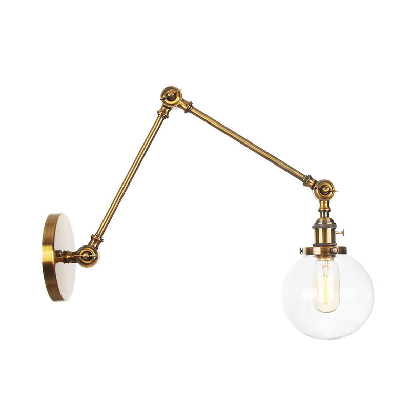 1 Light Clear/Amber Glass Wall Mount Light Vintage Chrome/Copper/Bronze Orb Living Room Sconce Lamp with Adjustable Arm, 8"+8"/8"+8"+8" L Clearhalo 'Art deco wall lights' 'Cast Iron' 'Glass' 'Industrial wall lights' 'Industrial' 'Middle century wall lights' 'Modern' 'Rustic wall lights' 'Tiffany' 'Traditional wall lights' 'Wall Lamps & Sconces' 'Wall Lights' Lighting' 315347