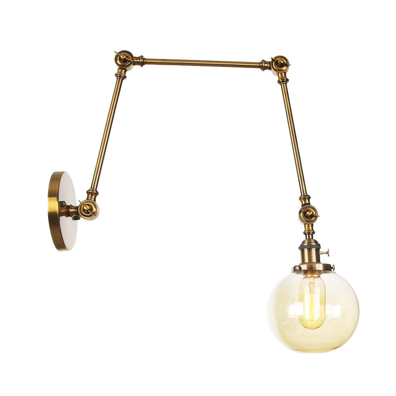 1 Light Clear/Amber Glass Wall Mount Light Vintage Chrome/Copper/Bronze Orb Living Room Sconce Lamp with Adjustable Arm, 8"+8"/8"+8"+8" L Clearhalo 'Art deco wall lights' 'Cast Iron' 'Glass' 'Industrial wall lights' 'Industrial' 'Middle century wall lights' 'Modern' 'Rustic wall lights' 'Tiffany' 'Traditional wall lights' 'Wall Lamps & Sconces' 'Wall Lights' Lighting' 315348